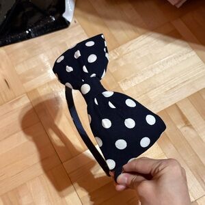 Polka Dot Bow Headband - Navy and White
